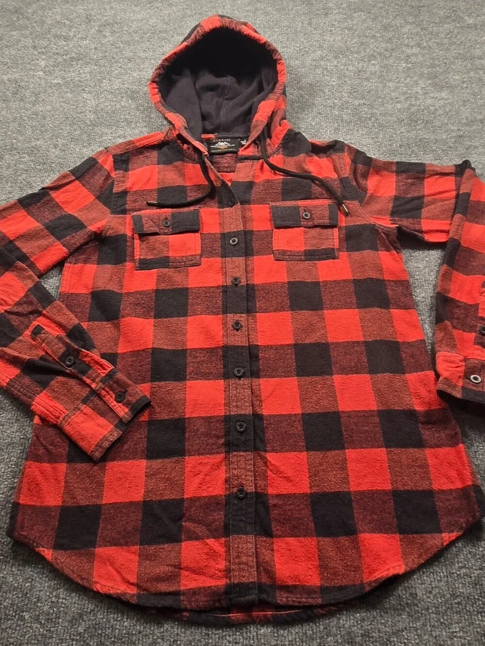 Harley-Davidson Genuine MotorClothes Red Black Buffalo Plaid Hooded Flannel Sz S